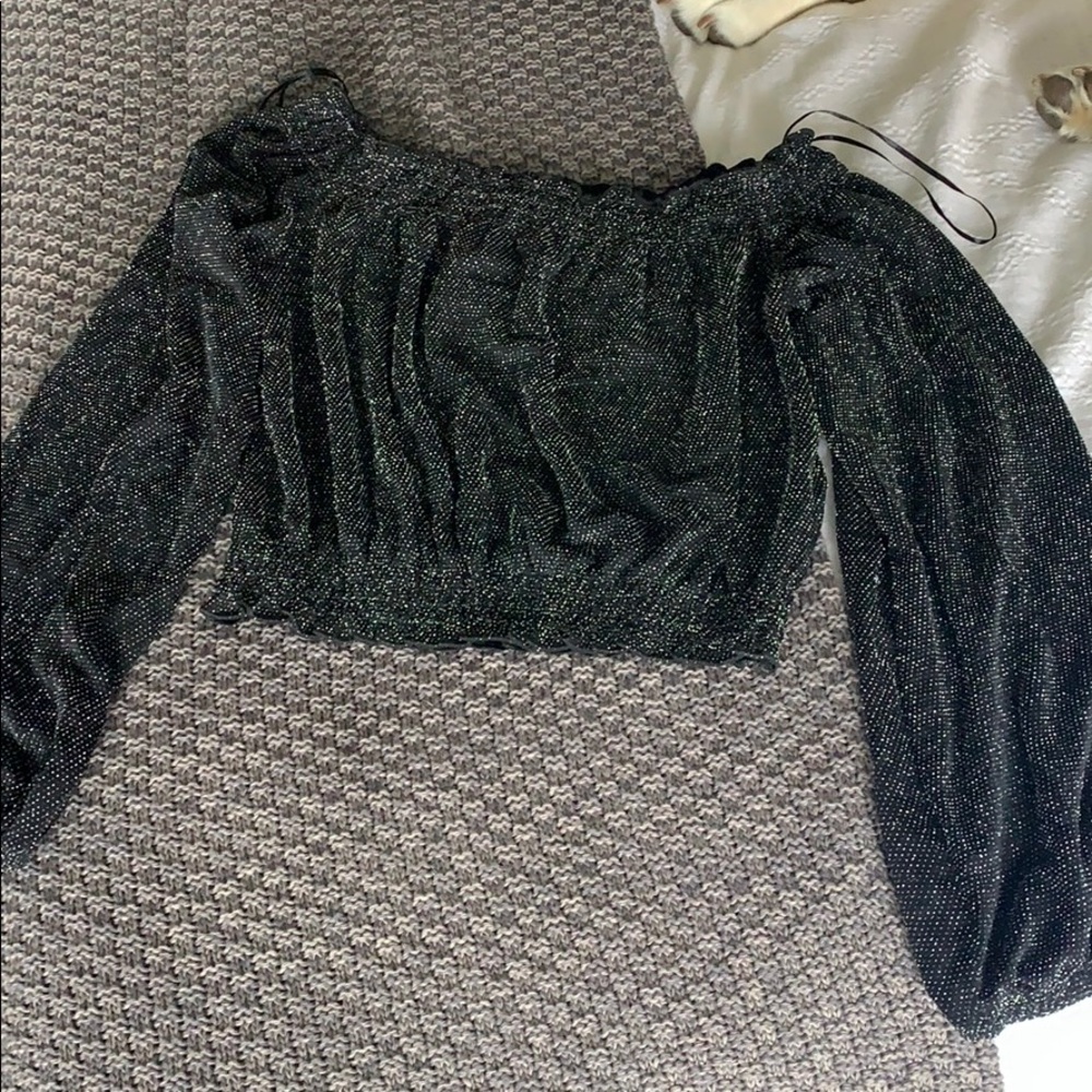 off the shoulder sparkly cropped top